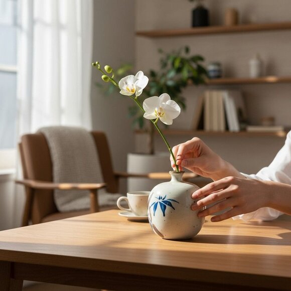 Handcrafted Vintage Ceramic Vase Bamboo Design - 4 In Tall Decorative - Picture 5 of 7